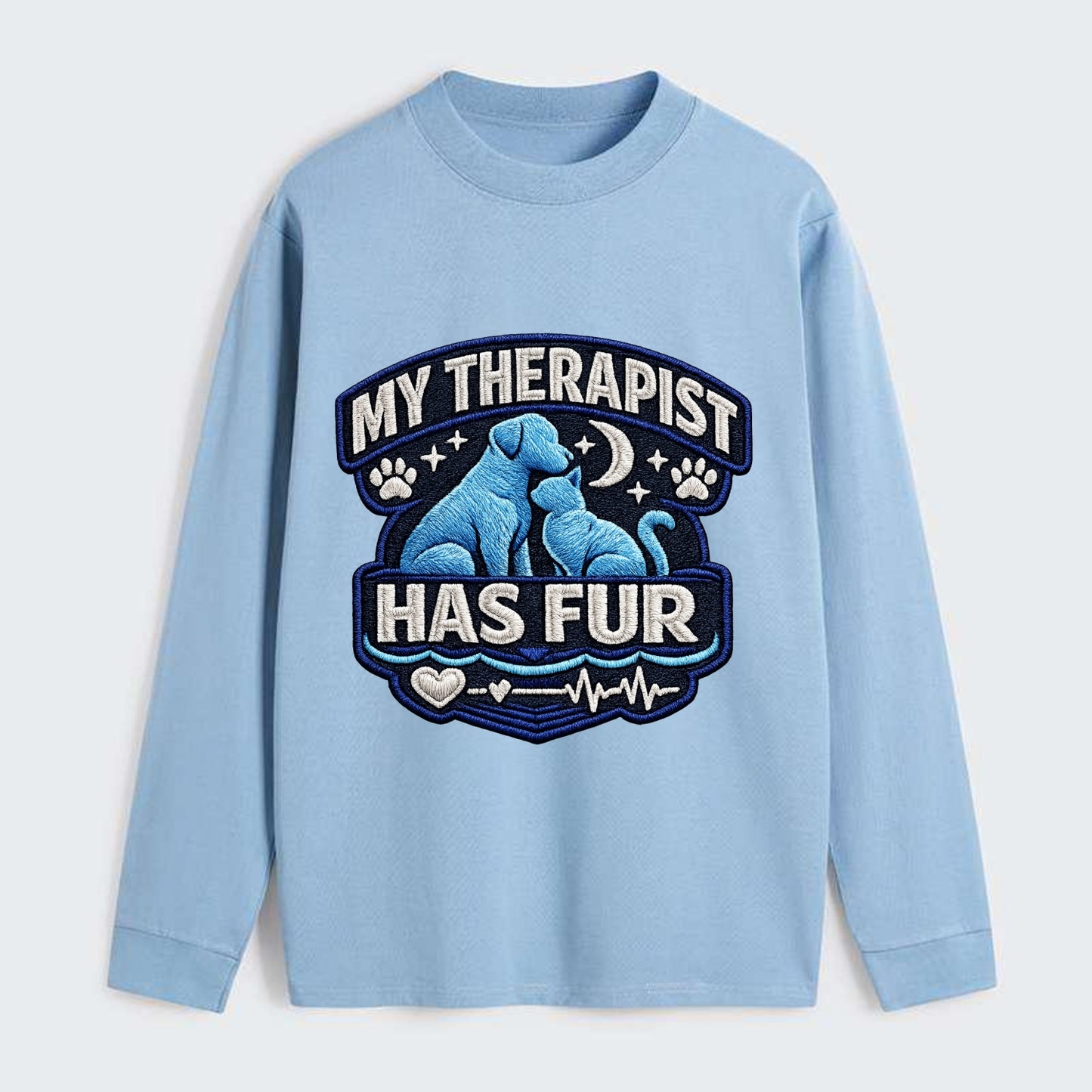 MY THERAPIST HAS FUR - pet silhouette in calming blue , emotional - Classic Long Sleeve Shirt - Light Blue