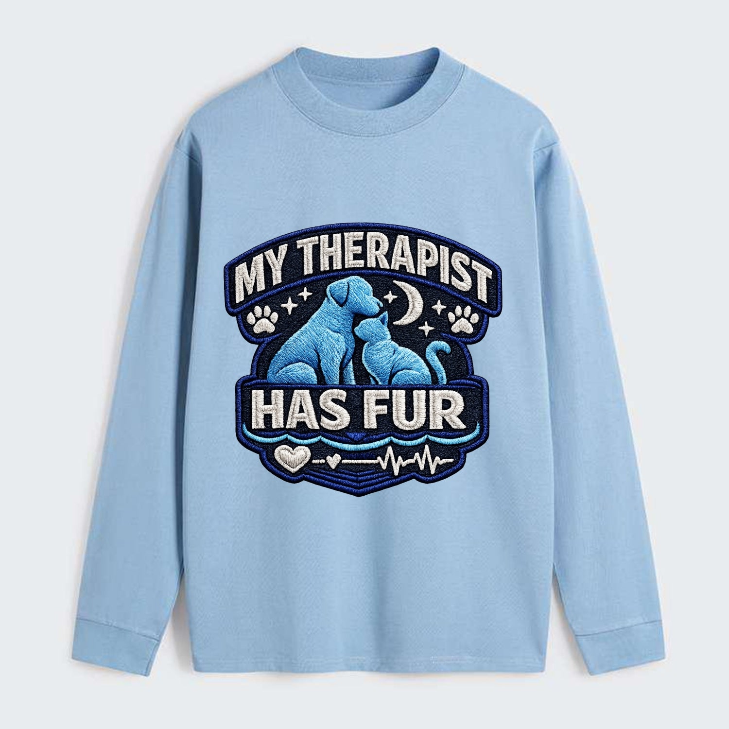 MY THERAPIST HAS FUR - pet silhouette in calming blue , emotional - Classic Long Sleeve Shirt - Light Blue