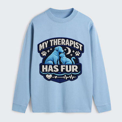 MY THERAPIST HAS FUR - pet silhouette in calming blue , emotional - Classic Long Sleeve Shirt - Light Blue