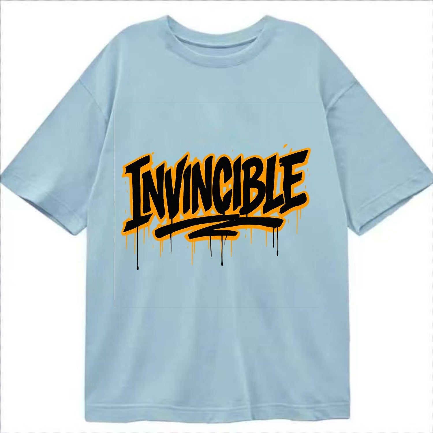 Bold typography design - "INVINCIBLE" - cannot be defeated, unconquerable - Classic T-shirt - Light Blue