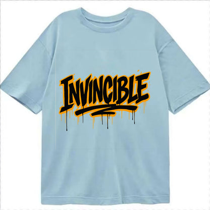 Bold typography design - "INVINCIBLE" - cannot be defeated, unconquerable - Classic T-shirt - Light Blue