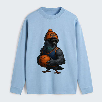 Manhattan Pigeon wearing Knicks beanie with skyline patch and wayfarer - Classic Long Sleeve Shirt - Light Blue