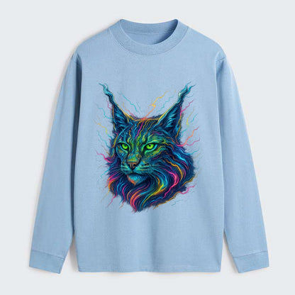 Wild lynx with ear tufts transforming into liquid mercury flows, silver - Classic Long Sleeve Shirt - Light Blue