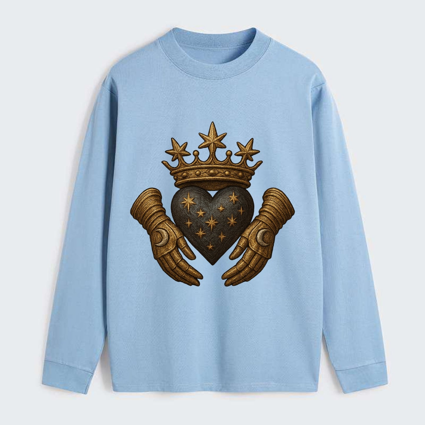 Ice crystal crown framing a frosted heart with fur-trimmed winter hands - Classic Long Sleeve Shirt - Light Blue