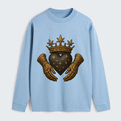 Ice crystal crown framing a frosted heart with fur-trimmed winter hands - Classic Long Sleeve Shirt - Light Blue