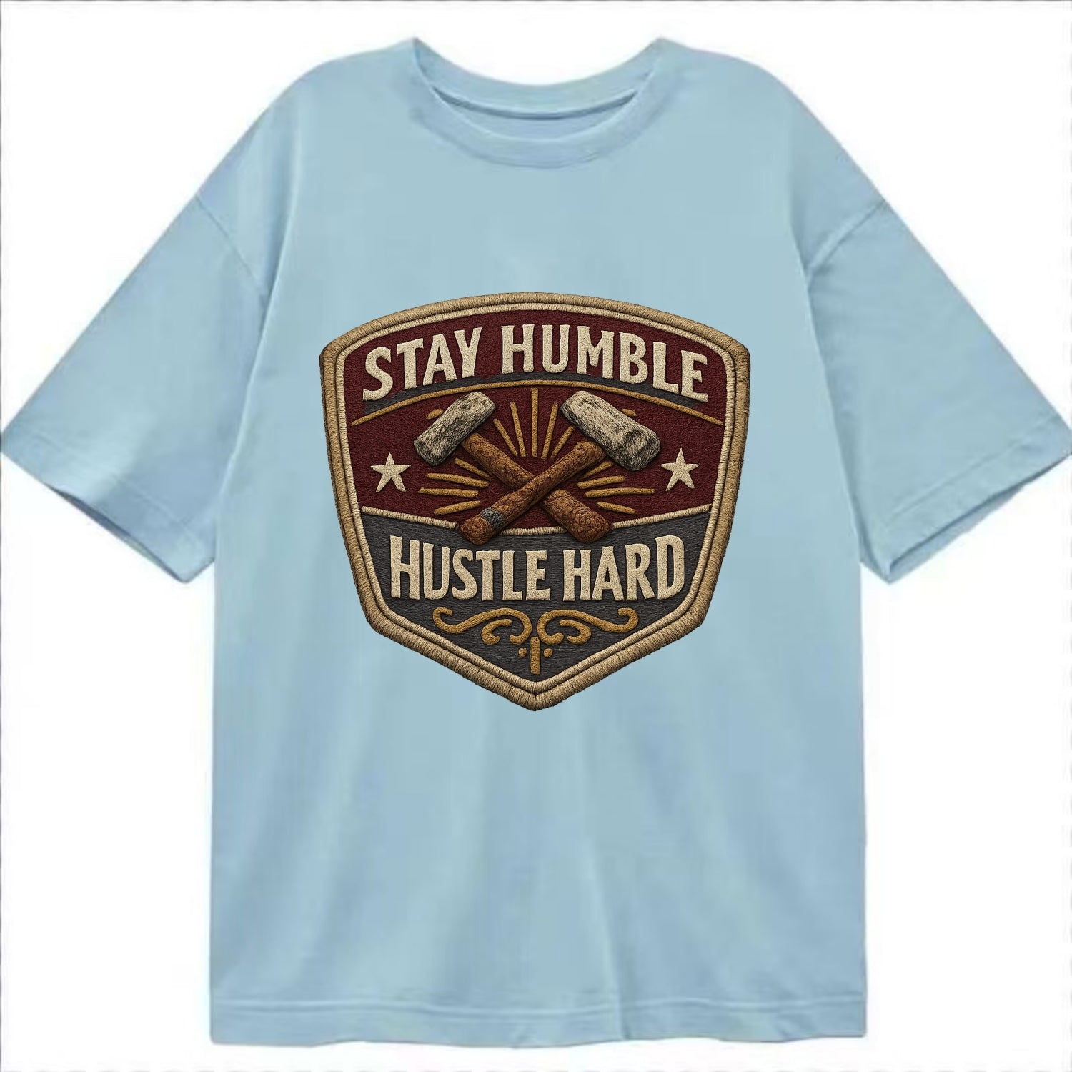 STAY HUMBLE HUSTLE HARD - text in silver , work ethic - Classic T-shirt - Light Blue