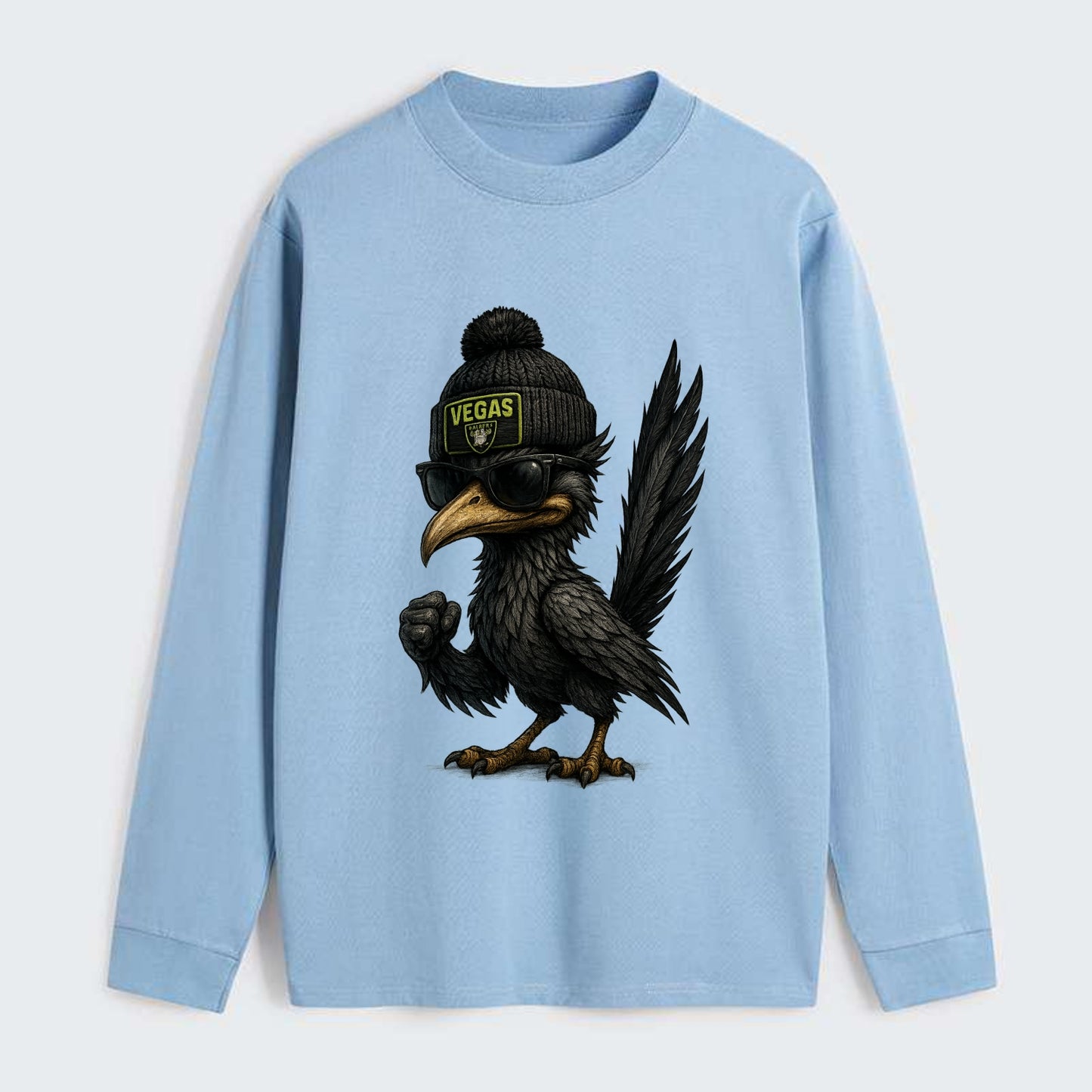 Vegas Roadrunner wearing Raiders beanie with neon patch and wayfarer - Classic Long Sleeve Shirt - Light Blue