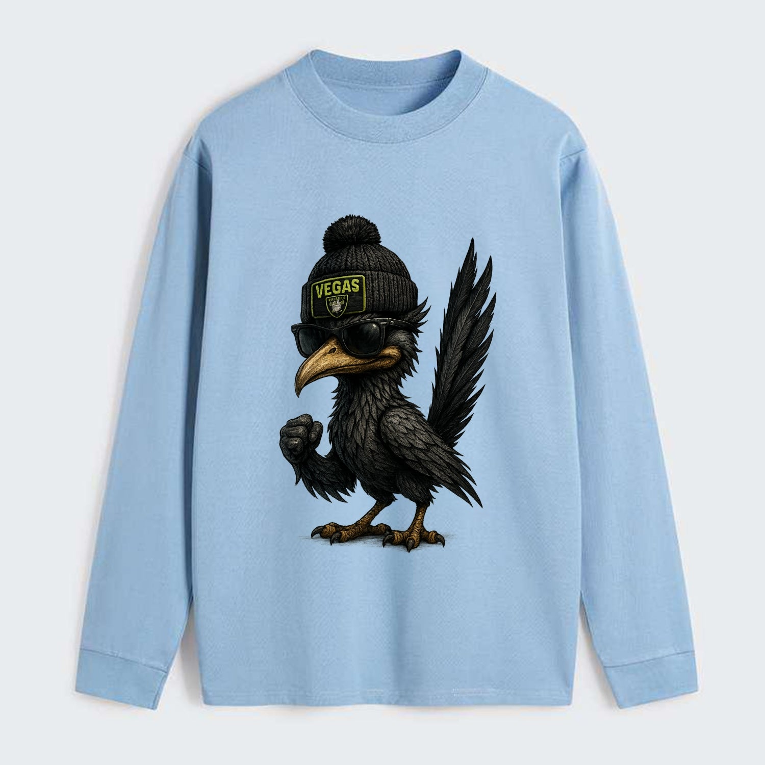 Vegas Roadrunner wearing Raiders beanie with neon patch and wayfarer - Classic Long Sleeve Shirt - Light Blue