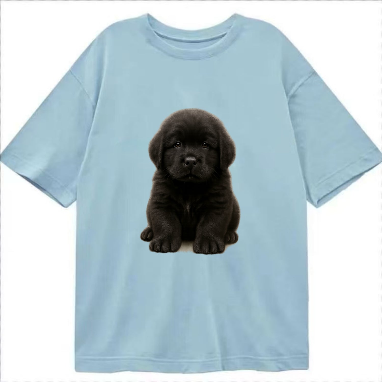 Baby Newfoundland Puppy - giant fluffy black, gentle eyes, webbed paws, - Classic T-shirt - Light Blue