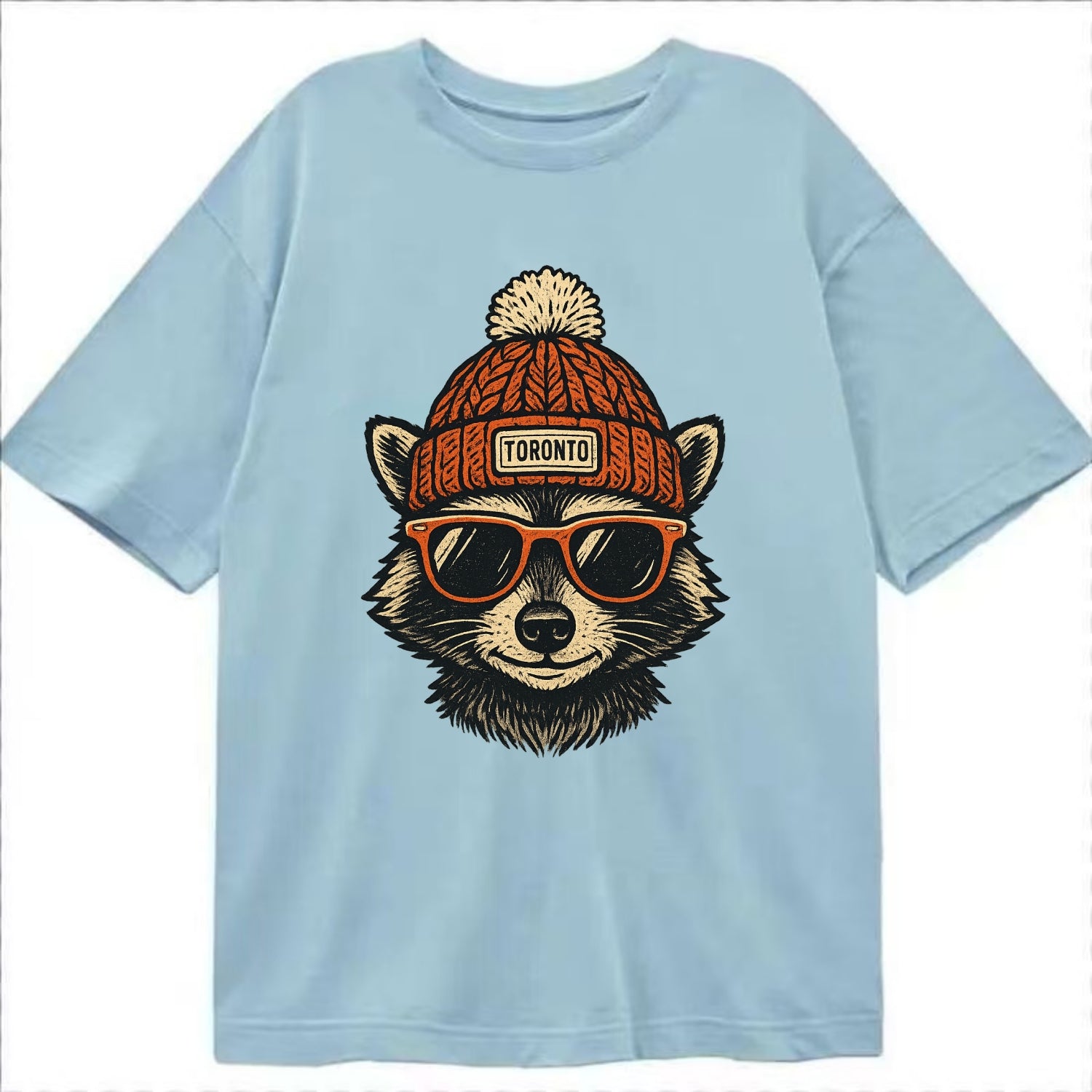 Toronto Raccoon wearing Toronto beanie with pom pom and wayfarer sunglasses - Classic T-shirt - Light Blue