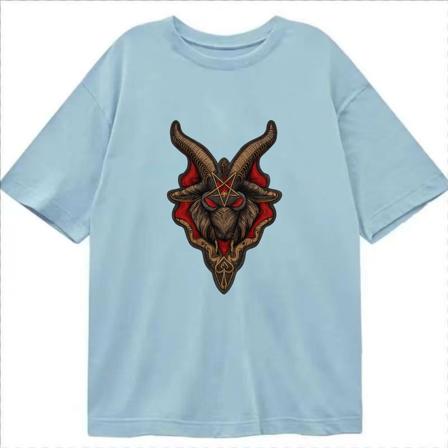 BAPHOMET HEAD - goat head symbol in black and red , occult - Classic T-shirt - Light Blue