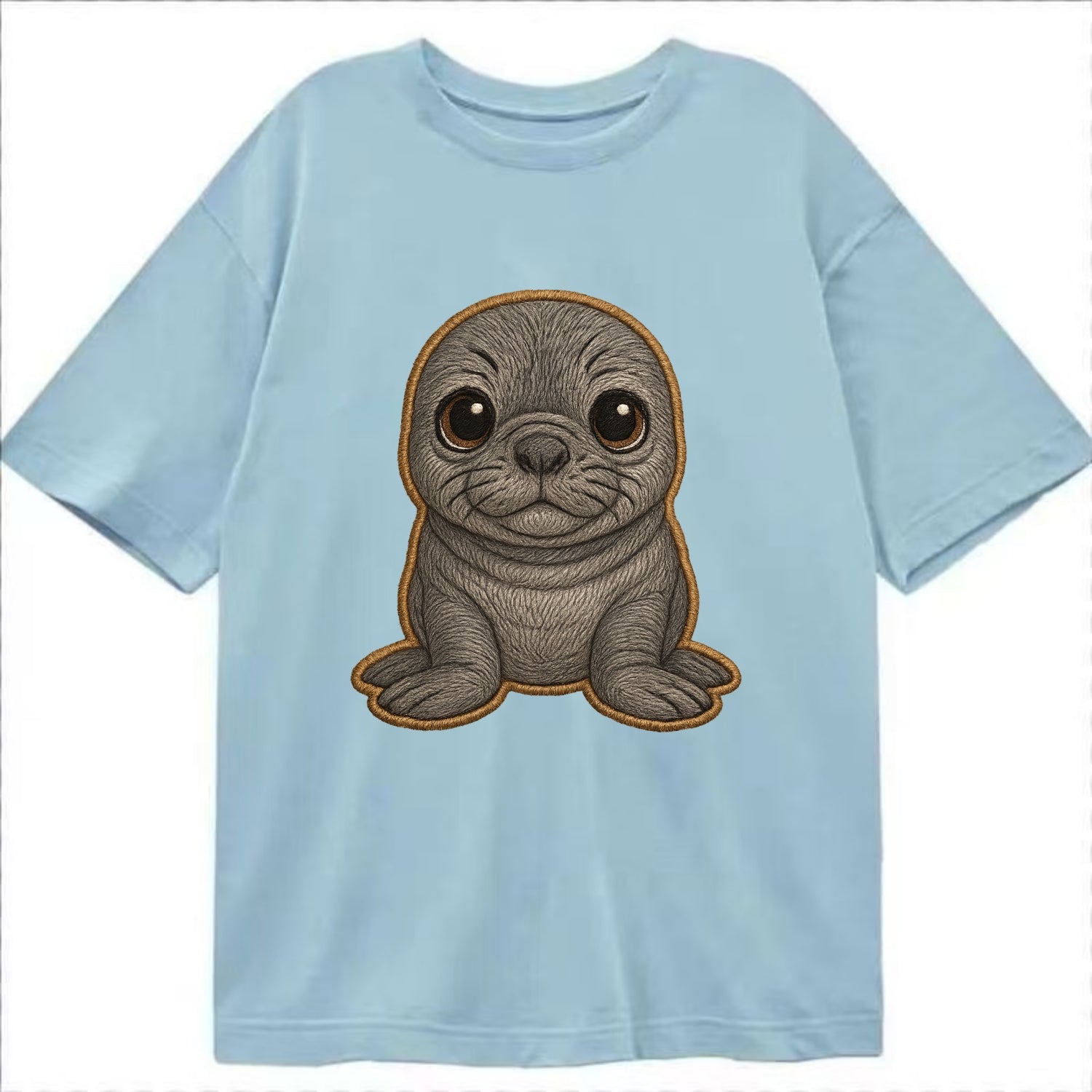 Baby Elephant Seal - gray wrinkly, tiny trunk nose, big dark eyes, front-facing, - Classic T-shirt - Light Blue