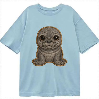 Baby Elephant Seal - gray wrinkly, tiny trunk nose, big dark eyes, front-facing, - Classic T-shirt - Light Blue