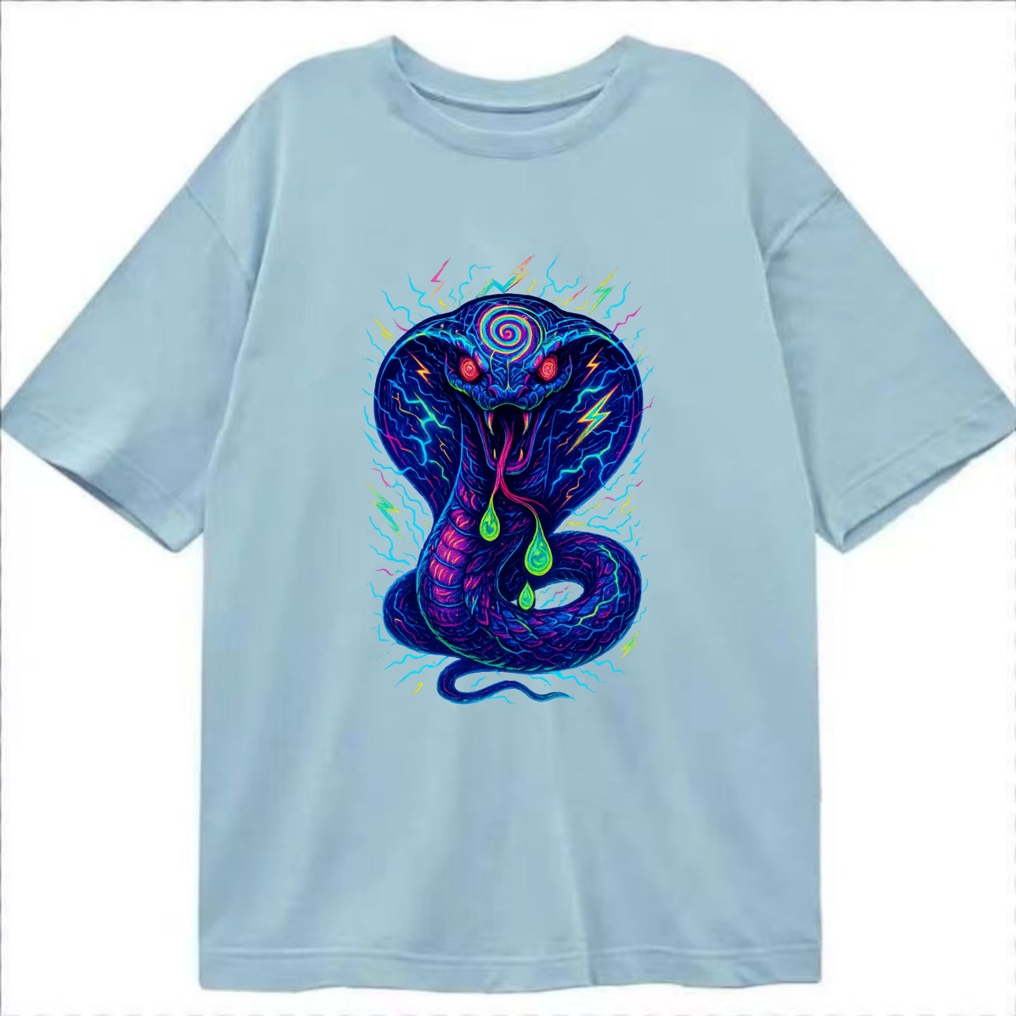 Mesmerizing cobra with hypnotic spiral patterns in the hood, scales that shimmer - Classic T-shirt - Light Blue