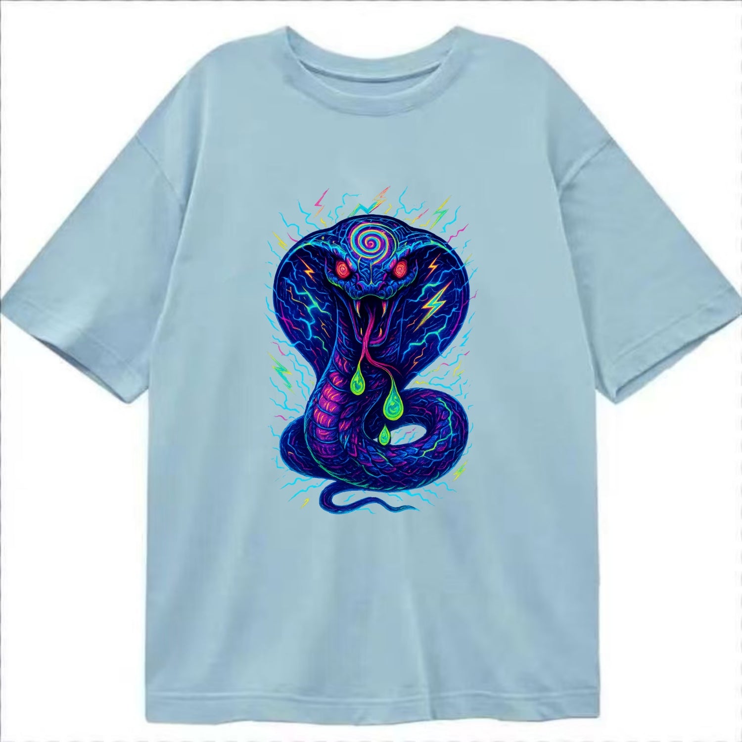Mesmerizing cobra with hypnotic spiral patterns in the hood, scales that shimmer - Classic T-shirt - Light Blue
