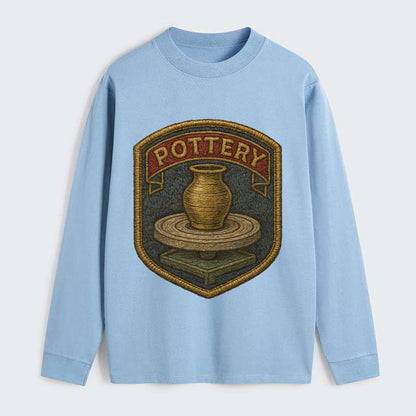 Pottery wheel with clay vessel - ceramicist symbol - Classic Long Sleeve Shirt - Light Blue