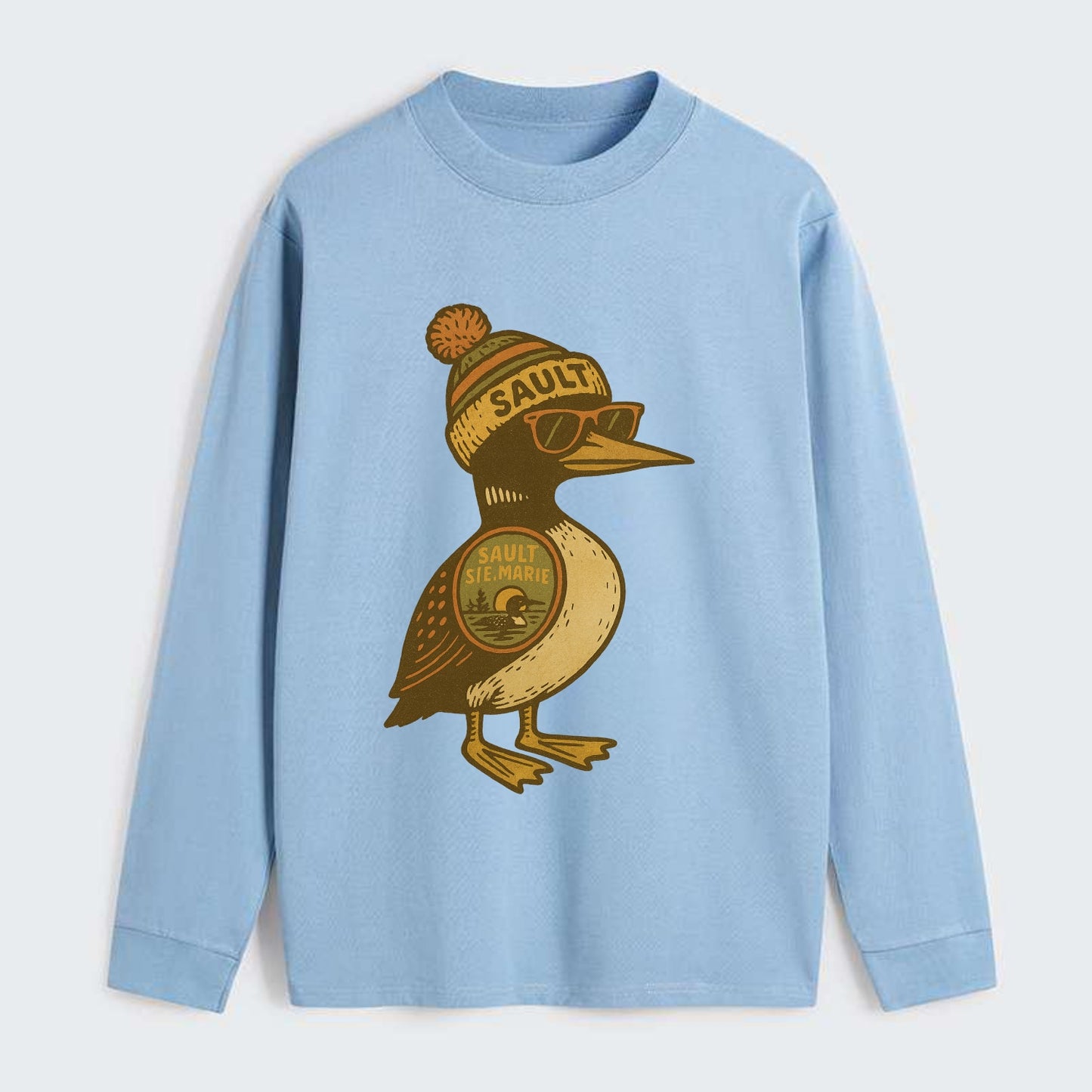Sault Ste Marie Loon wearing Sault beani - Classic Long Sleeve Shirt - Light Blue