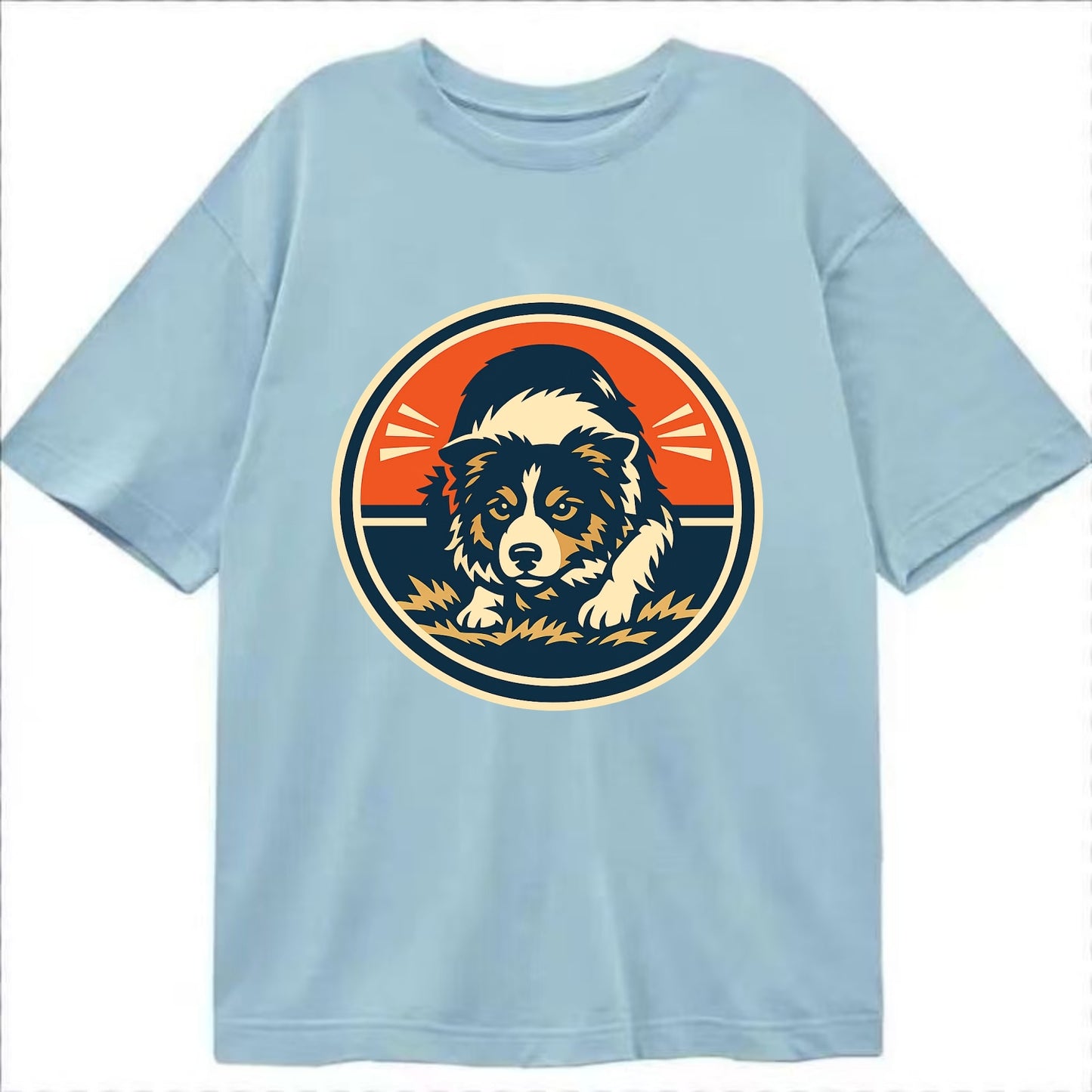 Focused Border Collie Emblem - Classic T-shirt - Light Blue