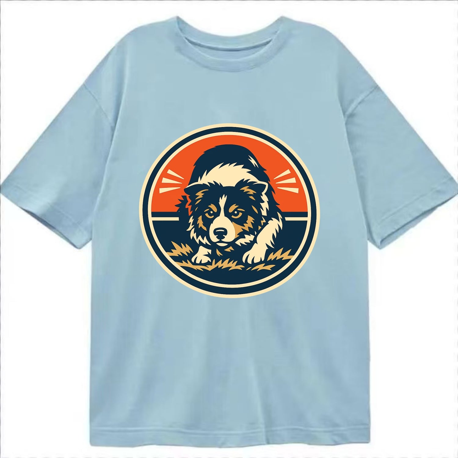 Focused Border Collie Emblem - Classic T-shirt - Light Blue