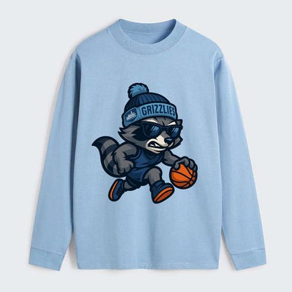Memphis Raccoon wearing Grizzlies beanie with riverboat patch and - Classic Long Sleeve Shirt - Light Blue