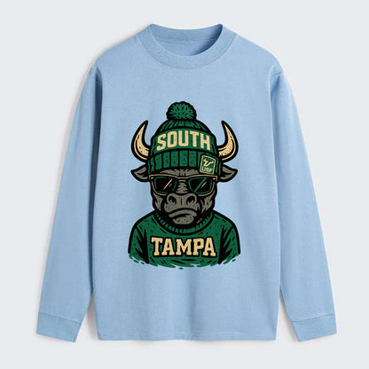 Tampa Bull wearing South Florida beanie with USF patch - Classic Long Sleeve Shirt - Light Blue