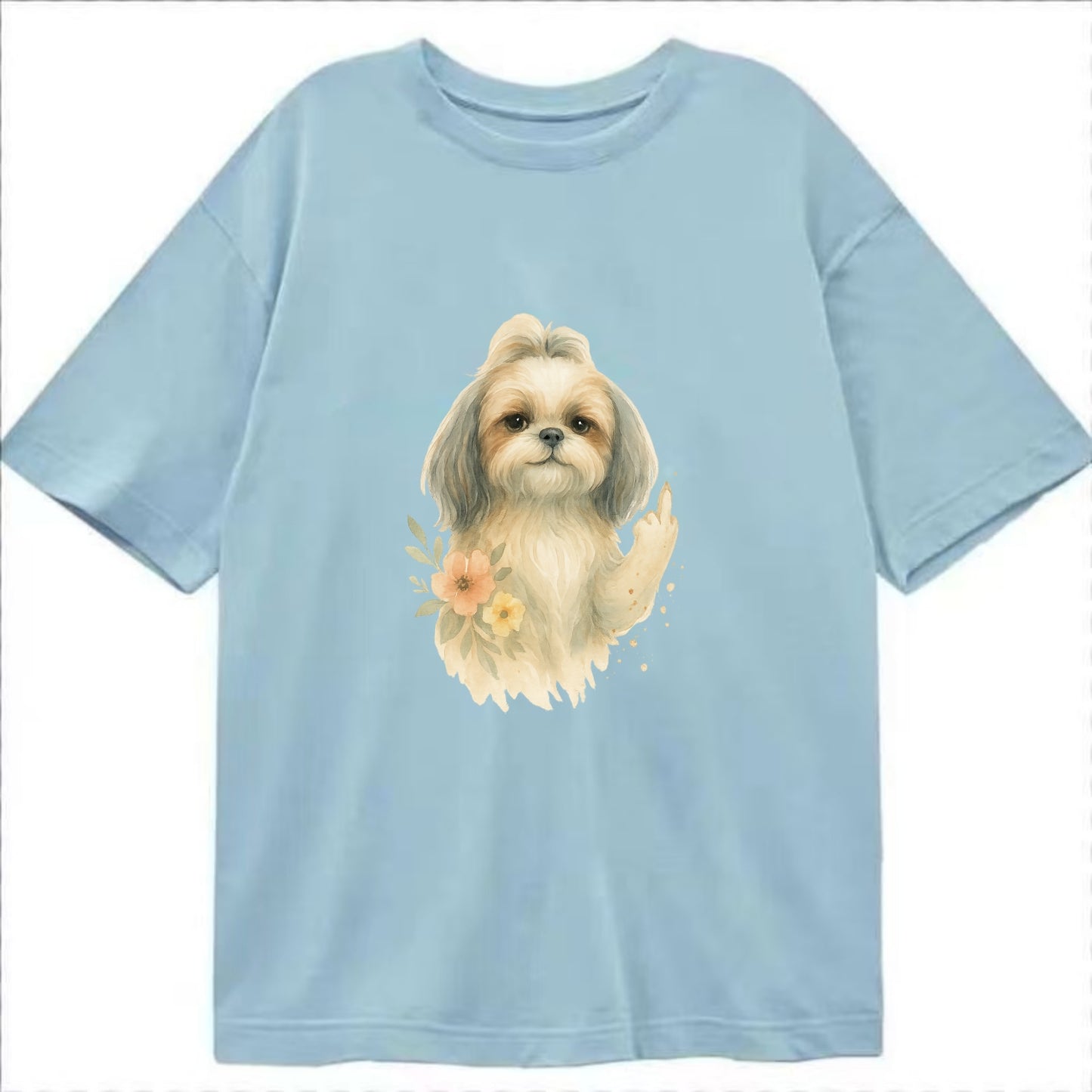 Shih Tzu with long flowing silky hair, tiny paw showing attitude - Classic T-shirt - Light Blue