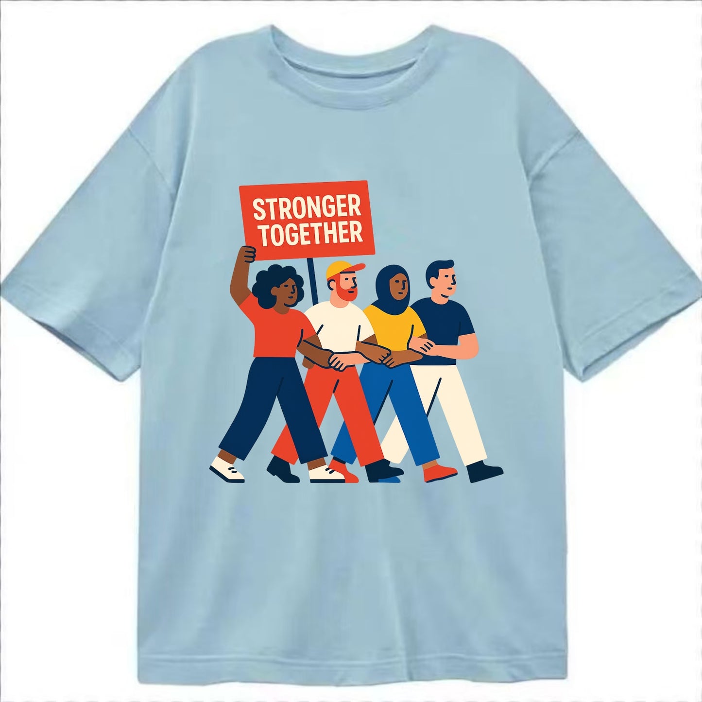 Peaceful protesters marching with linked arms - "Stronger Together" - solidarity - Classic T-shirt - Light Blue
