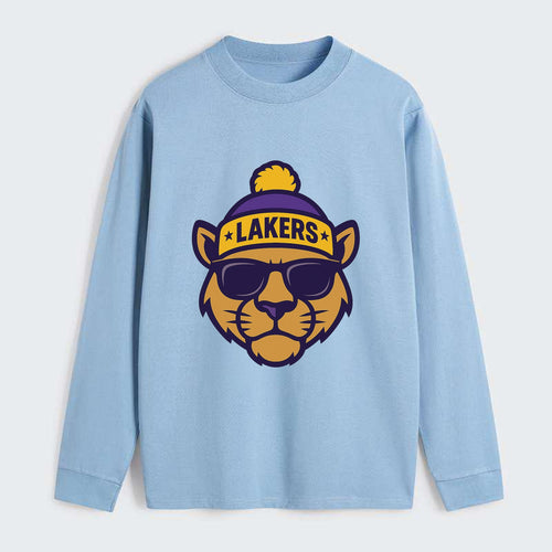 LA Mountain Lion wearing Lakers purple and gold beanie with - Classic Long Sleeve Shirt