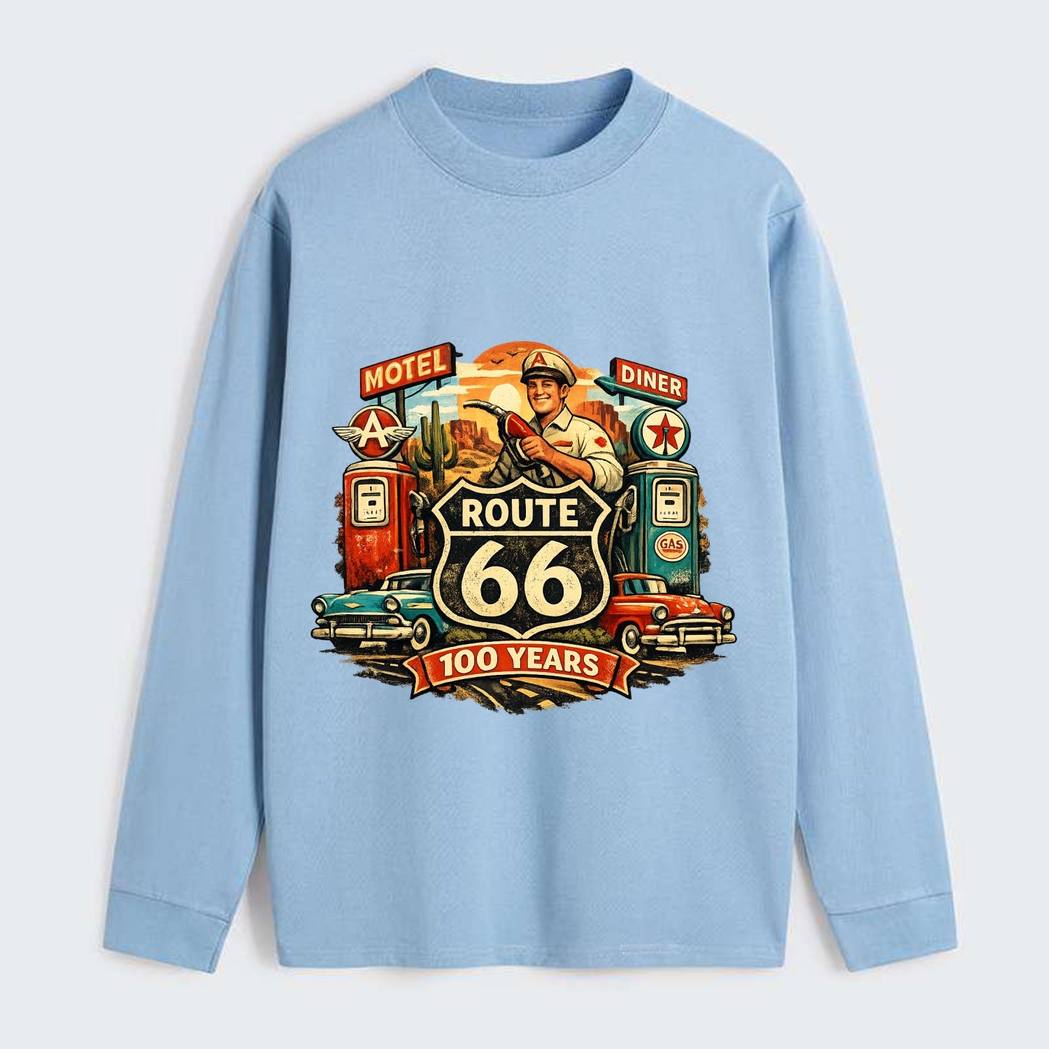 FILL ER UP | Vintage gas pumps | Flying A or Texaco style | Service - Classic Long Sleeve Shirt - Light Blue