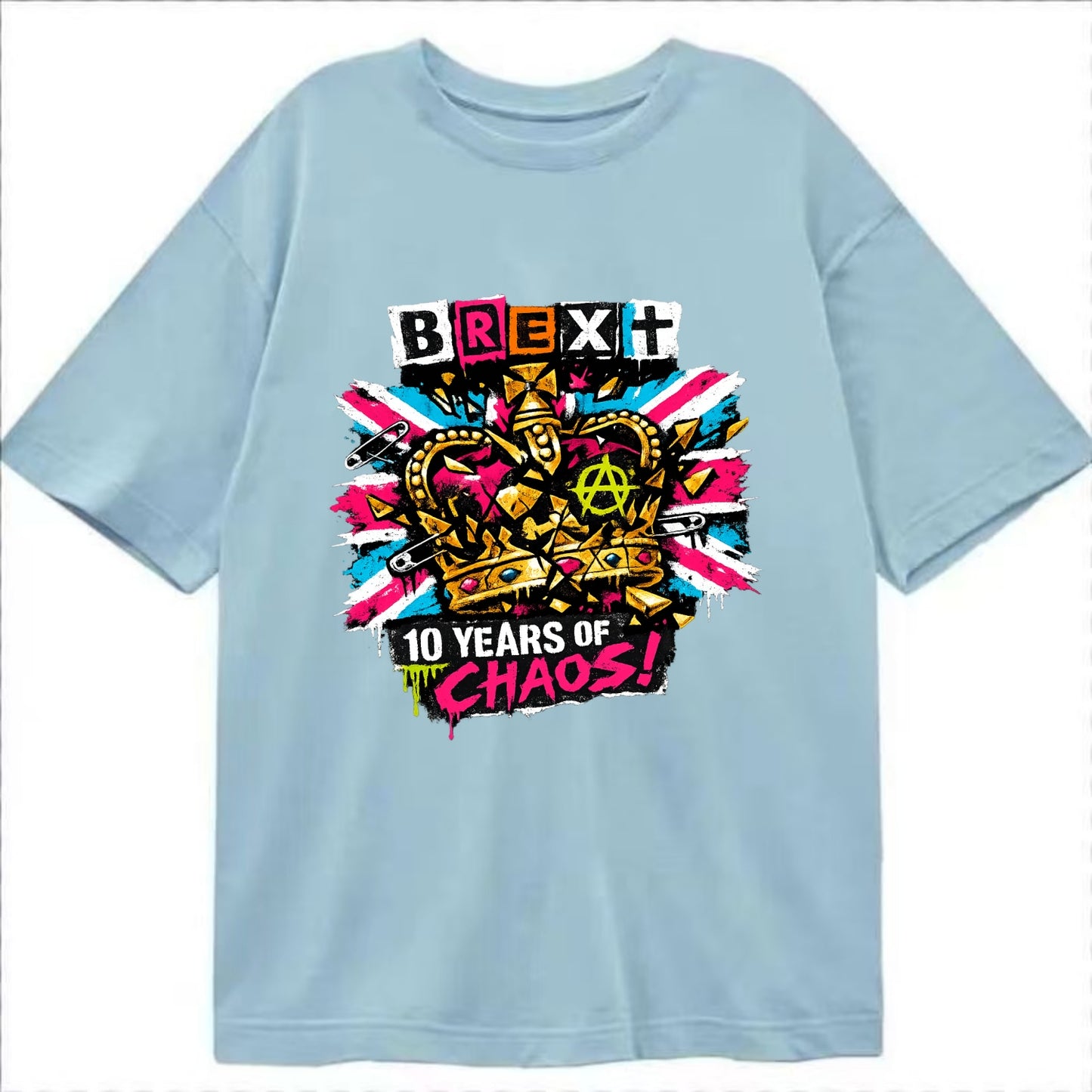 BROKEN CROWN | Shattered British crown | Gold fragments scattered | Power - Classic T-shirt - Light Blue