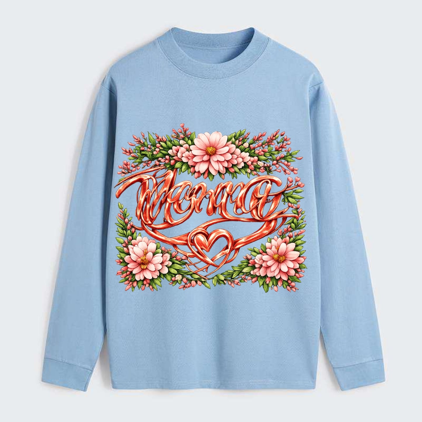 Mama Script - Classic Long Sleeve Shirt - Light Blue