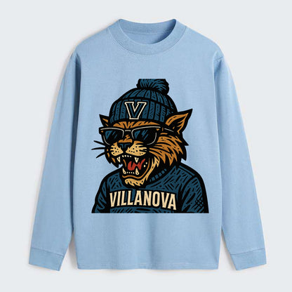 Villanova Wildcat wearing Villanova beanie with V patch - Classic Long Sleeve Shirt - Light Blue