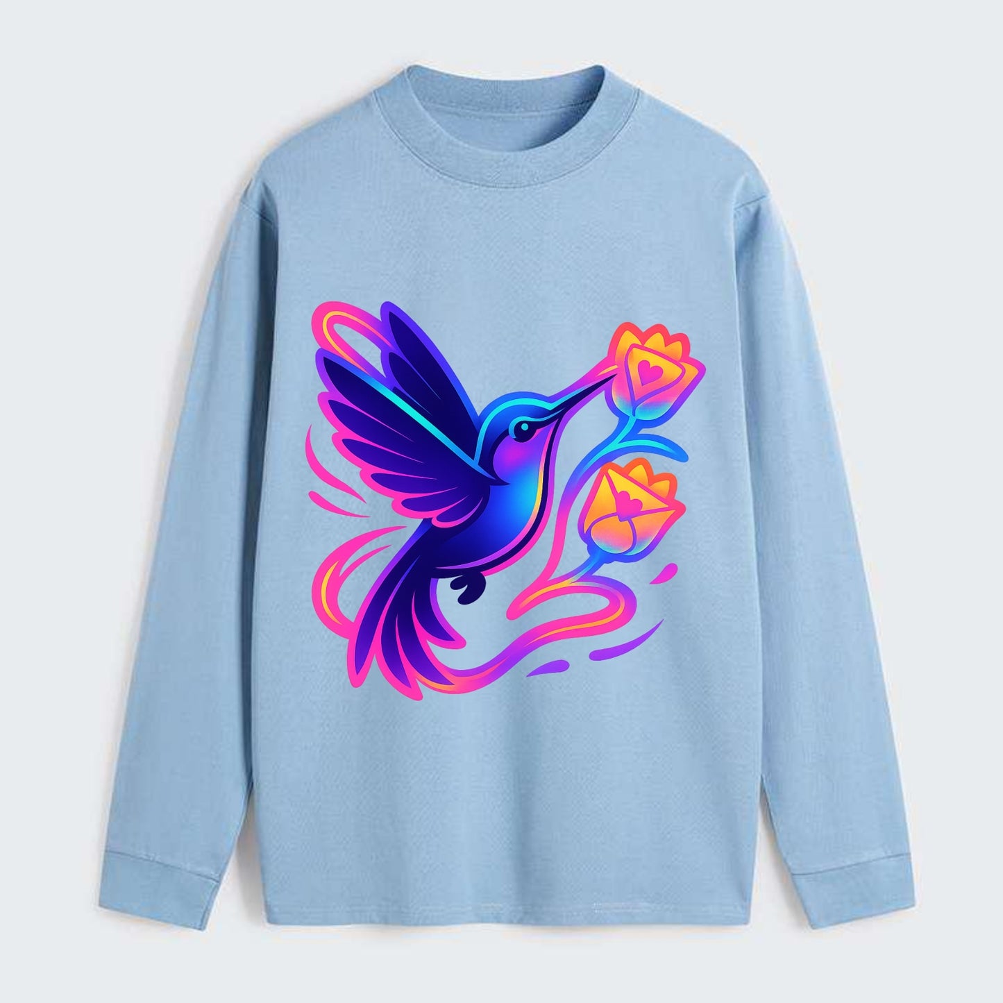 Hummingbird delivering miniature love letters tucked inside flower - Classic Long Sleeve Shirt - Light Blue