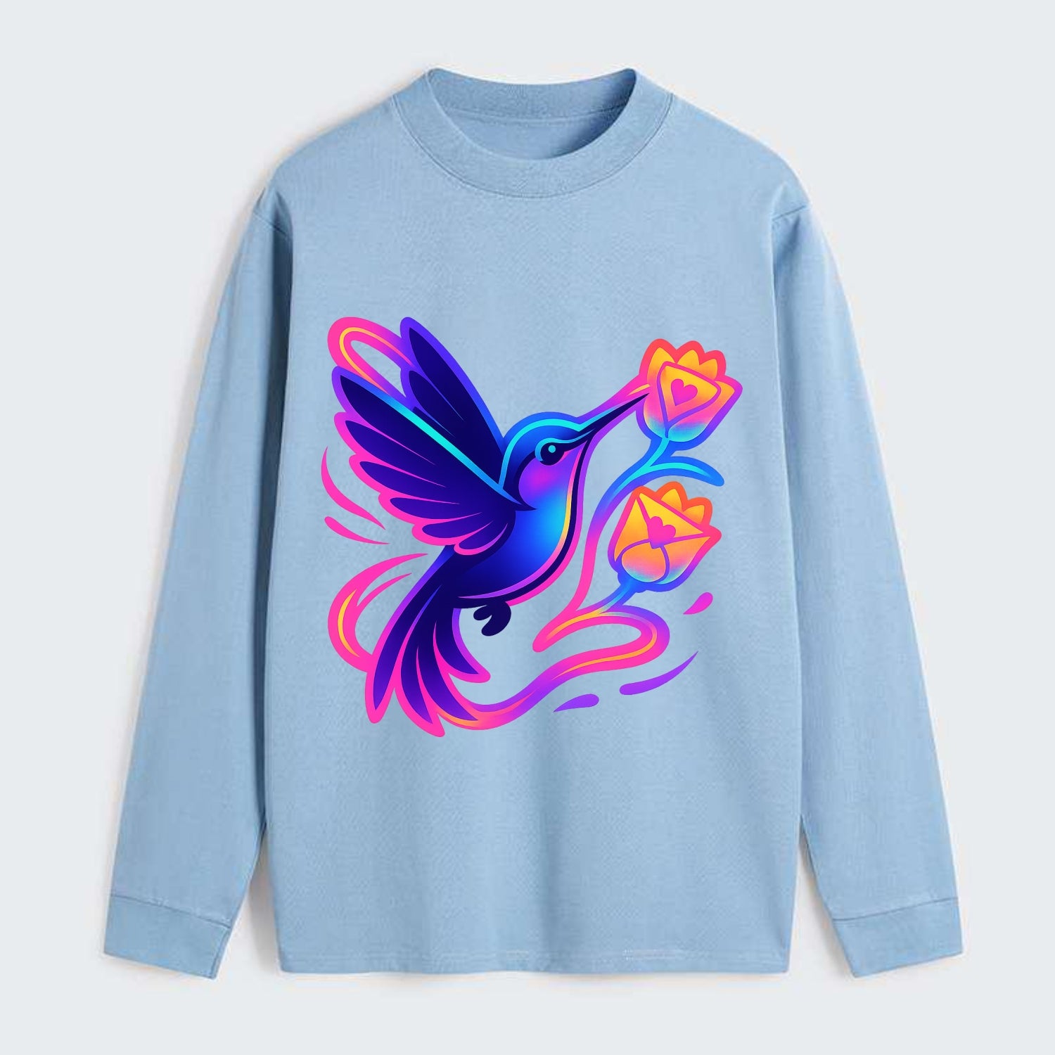Hummingbird delivering miniature love letters tucked inside flower - Classic Long Sleeve Shirt - Light Blue