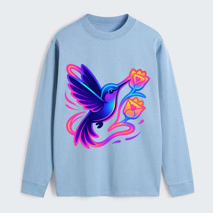 Hummingbird delivering miniature love letters tucked inside flower - Classic Long Sleeve Shirt - Light Blue