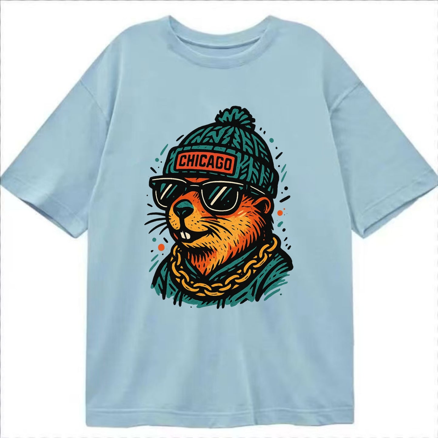 Illinois Prairie Dog wearing Chicago beanie with pom pom and wayfarer sunglasses - Classic T-shirt - Light Blue
