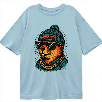 Illinois Prairie Dog wearing Chicago beanie with pom pom and wayfarer sunglasses - Classic T-shirt - Light Blue