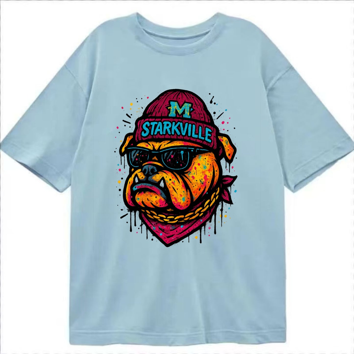 Starkville Bulldog wearing Mississippi State beanie with M patch - Classic T-shirt - Light Blue