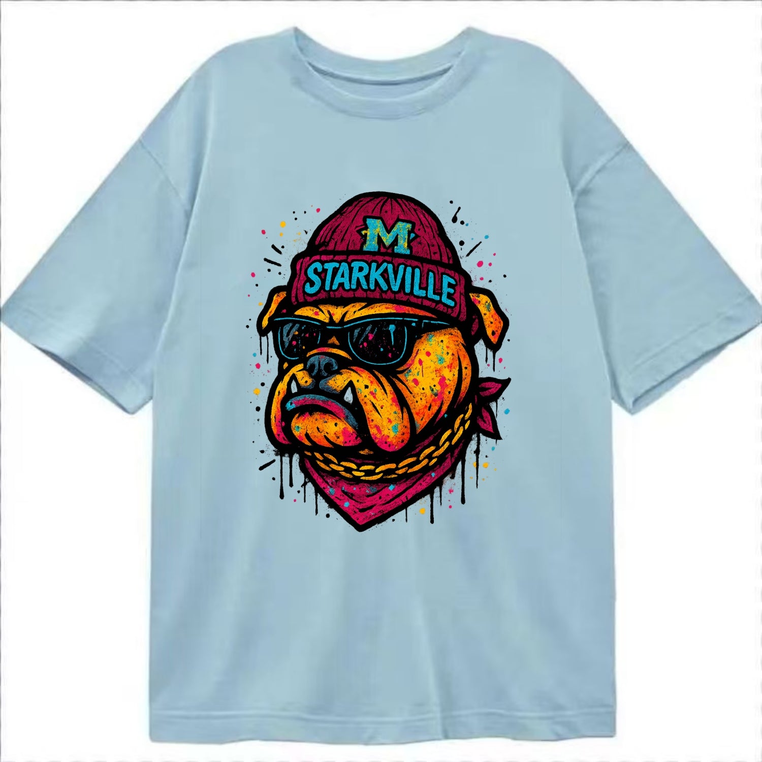 Starkville Bulldog wearing Mississippi State beanie with M patch - Classic T-shirt - Light Blue