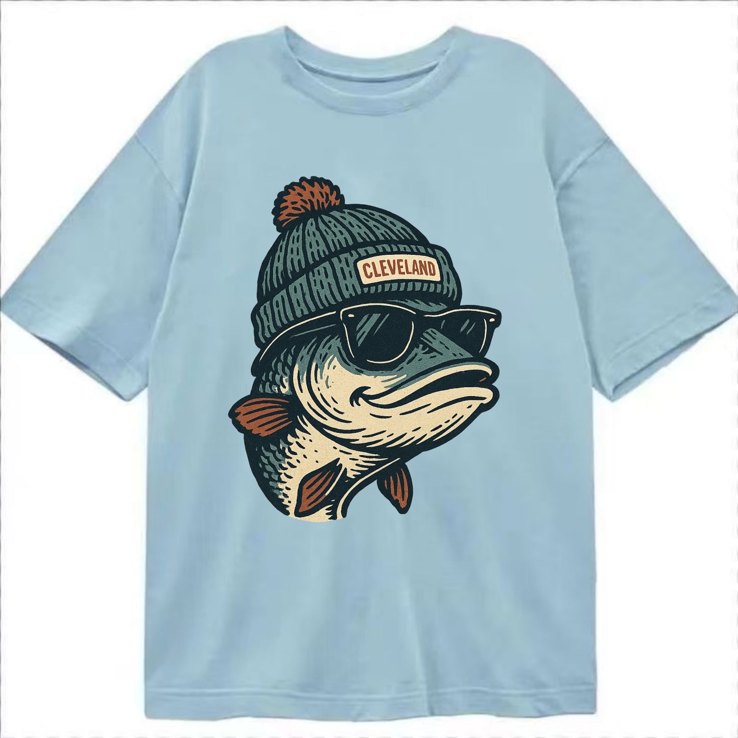 Cleveland Lake Erie Walleye wearing Cleveland beanie with pom pom and wayfarer - Classic T-shirt - Light Blue