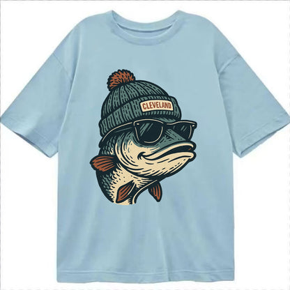 Cleveland Lake Erie Walleye wearing Cleveland beanie with pom pom and wayfarer - Classic T-shirt - Light Blue