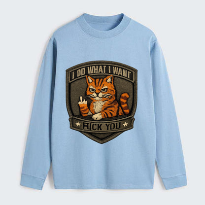 I DO WHAT I WANT CAT - sassy cat in orange , feline attitude - Classic Long Sleeve Shirt - Light Blue