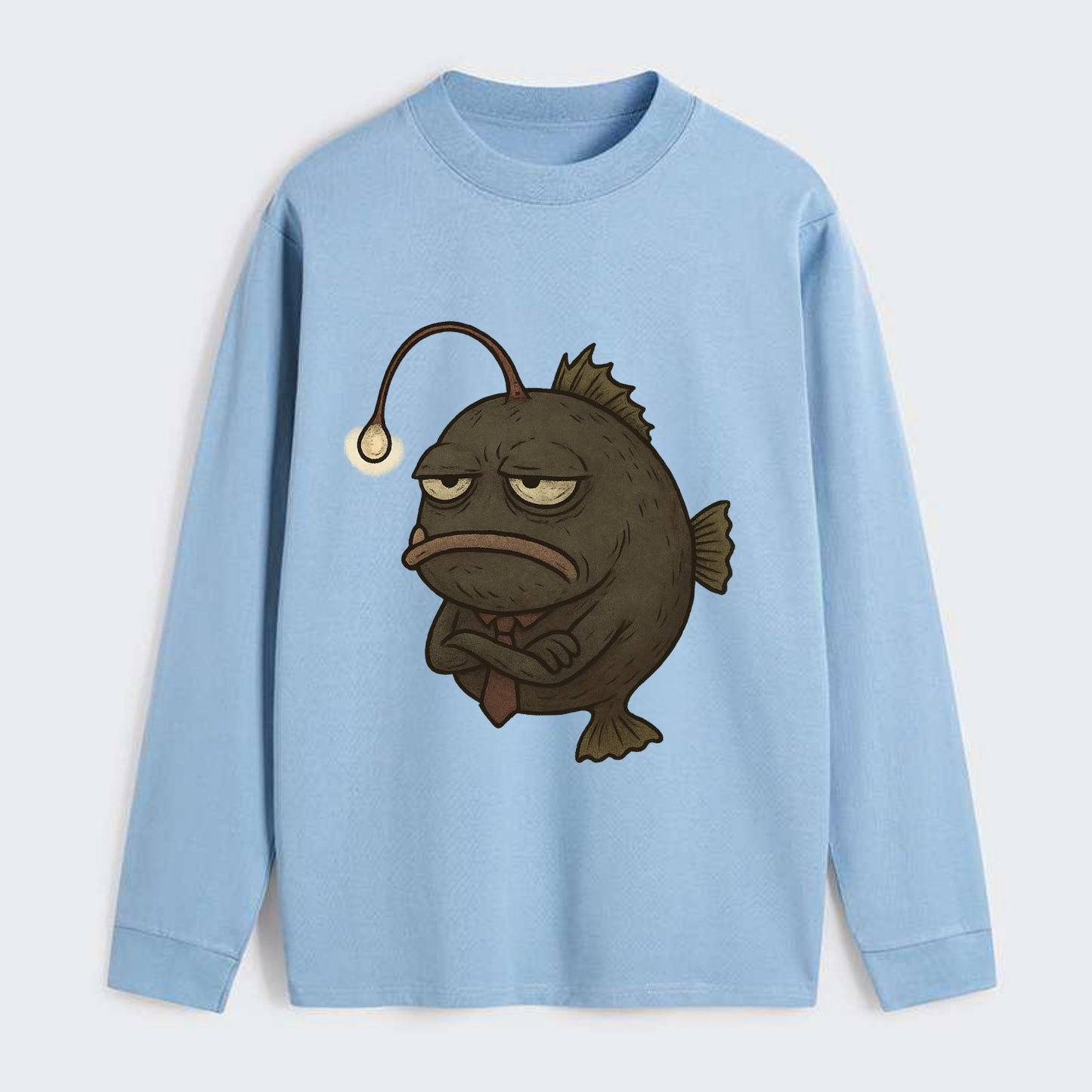 THE ANGLERFISH LURES DISAPPOINTMENT | Dark gray anglerfish with dim - Classic Long Sleeve Shirt - Light Blue