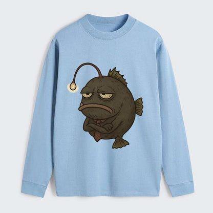 THE ANGLERFISH LURES DISAPPOINTMENT | Dark gray anglerfish with dim - Classic Long Sleeve Shirt - Light Blue