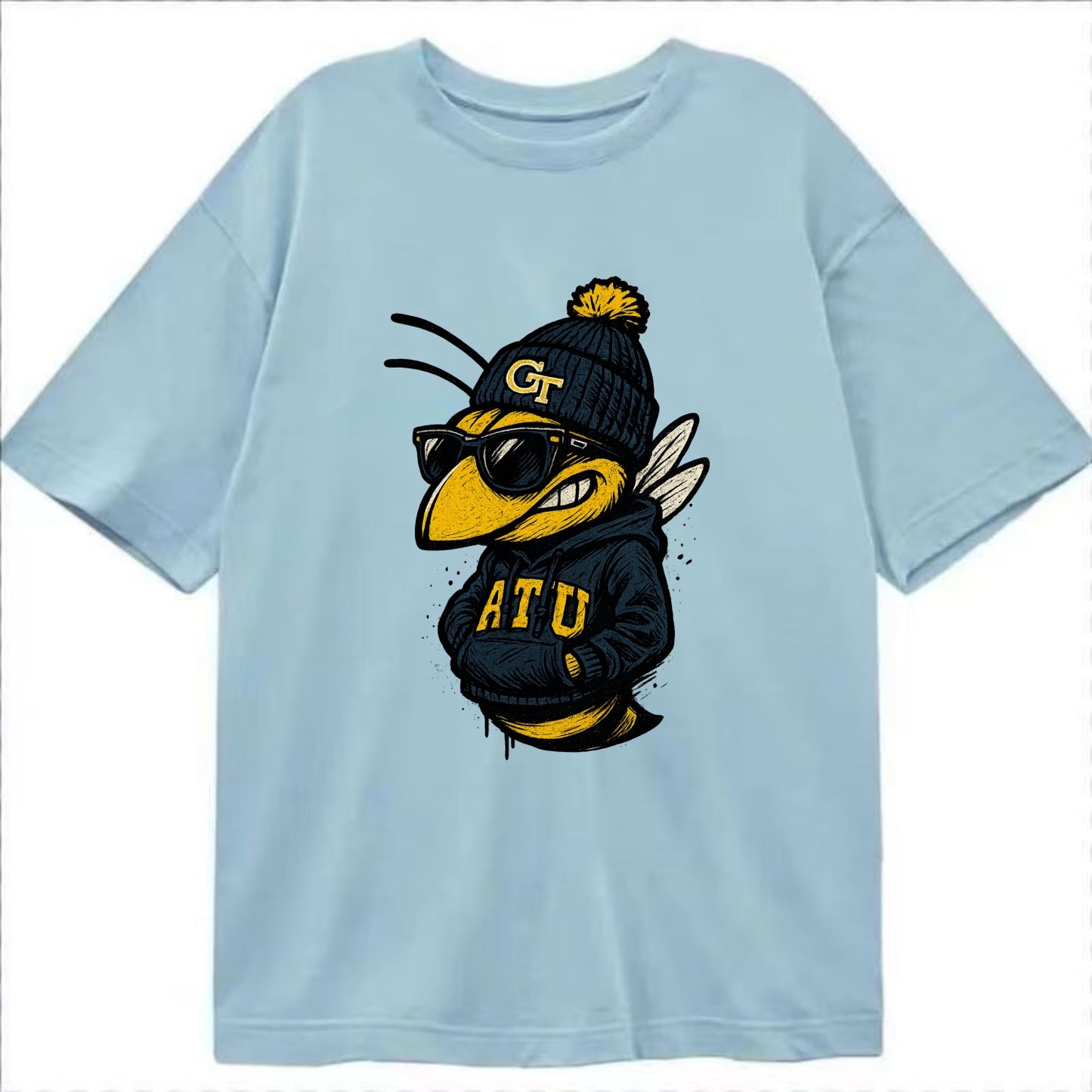Atlanta Yellow Jacket wearing Georgia Tech beanie with GT patch - Classic T-shirt - Light Blue