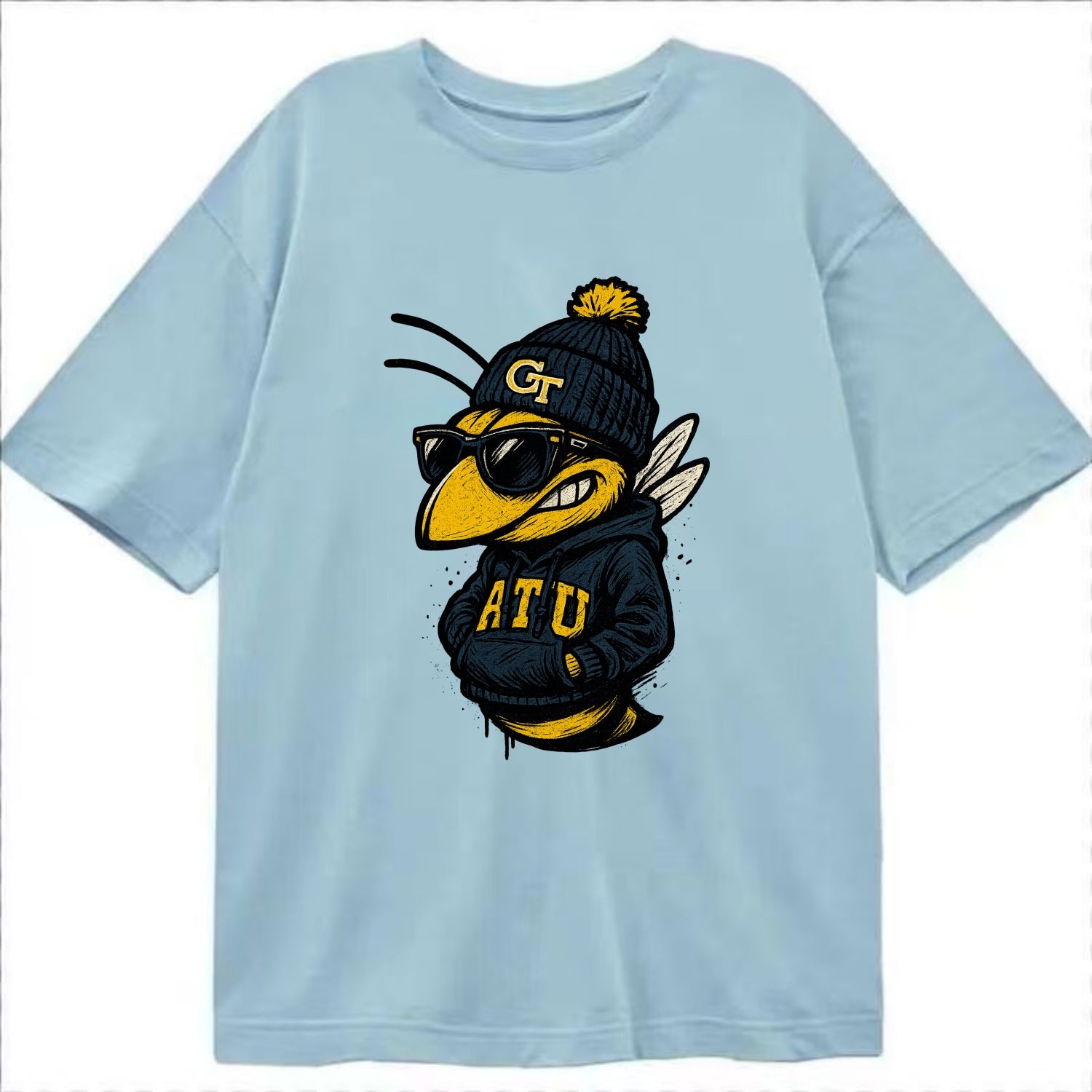 Atlanta Yellow Jacket wearing Georgia Tech beanie with GT patch - Classic T-shirt - Light Blue
