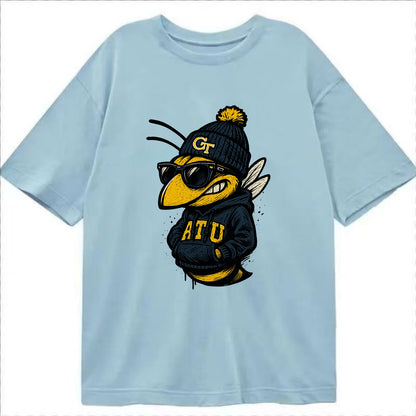 Atlanta Yellow Jacket wearing Georgia Tech beanie with GT patch - Classic T-shirt - Light Blue
