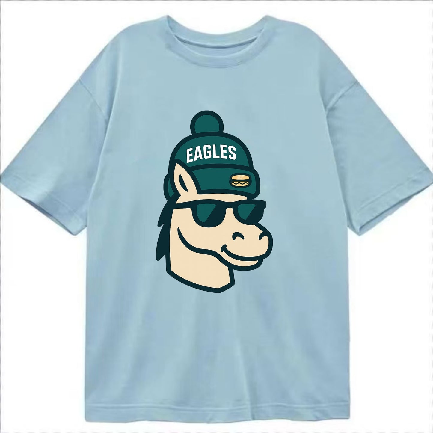 Philadelphia Horse wearing Eagles beanie with cheesesteak patch and wayfarer - Classic T-shirt - Light Blue