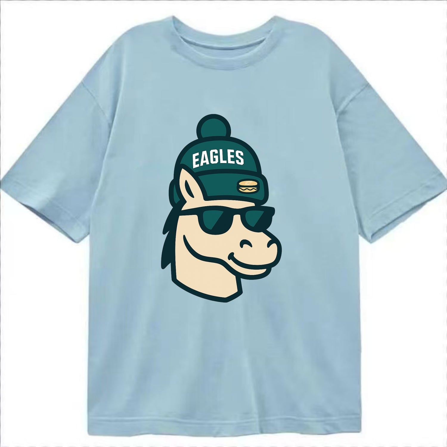 Philadelphia Horse wearing Eagles beanie with cheesesteak patch and wayfarer - Classic T-shirt - Light Blue
