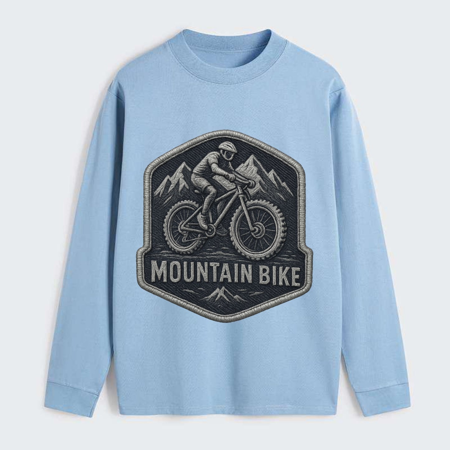 Mountain bike with rugged tires - cyclist badge - Classic Long Sleeve Shirt - Light Blue